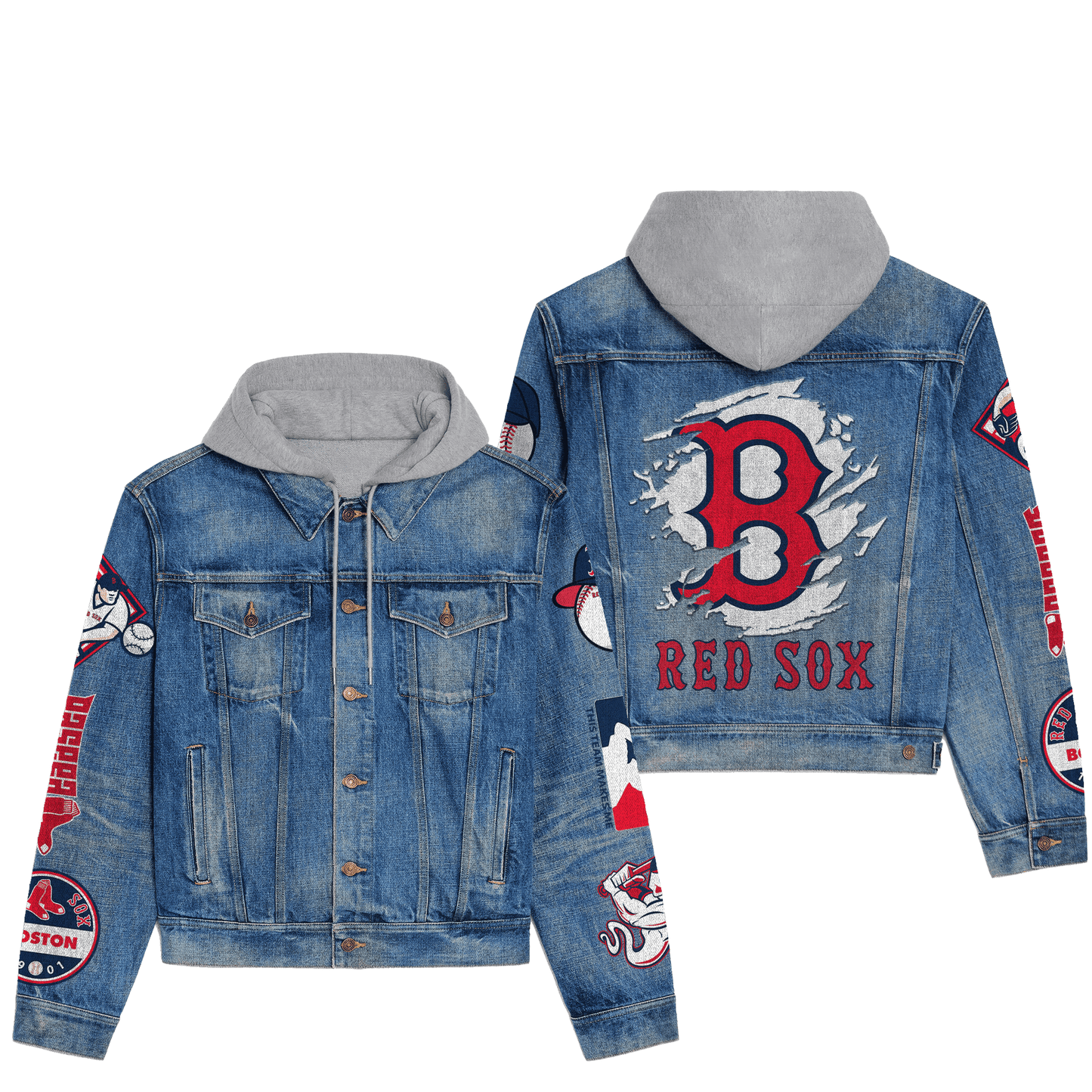 Boston Red Sox Premium Hooded Denim Jacket New Collection AZBTHDJ000599