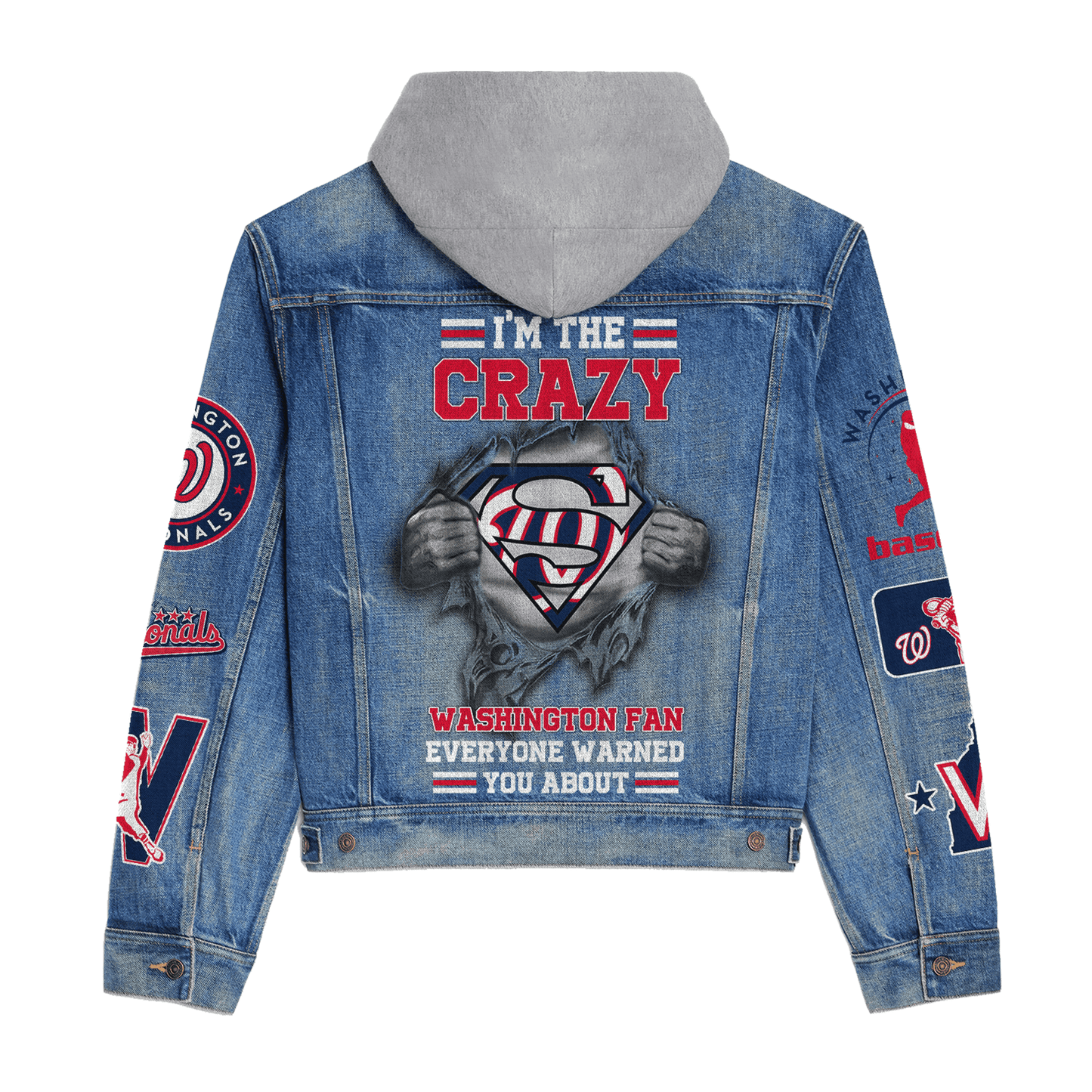 Washington Nationals Premium Hooded Denim Jacket New Collection AZBTHDJ000601