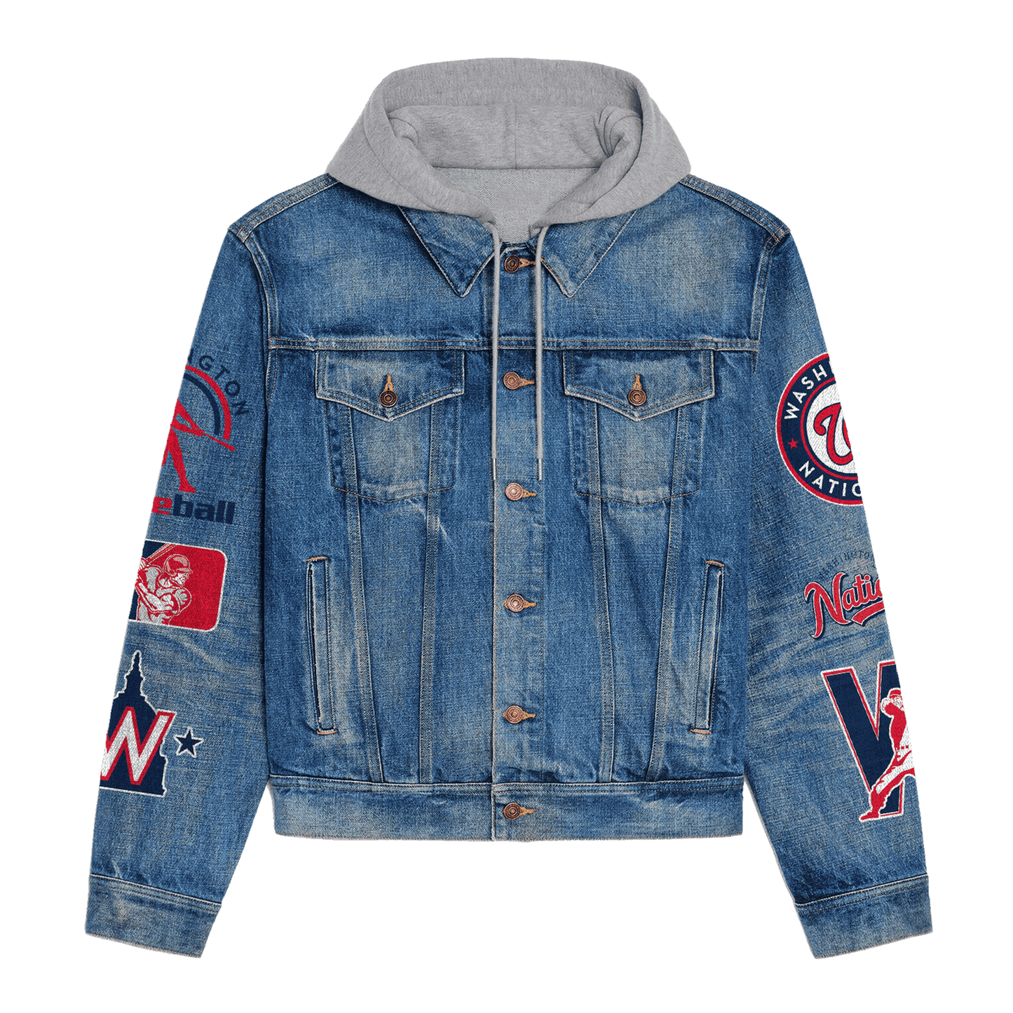 Washington Nationals Premium Hooded Denim Jacket New Collection AZBTHDJ000601