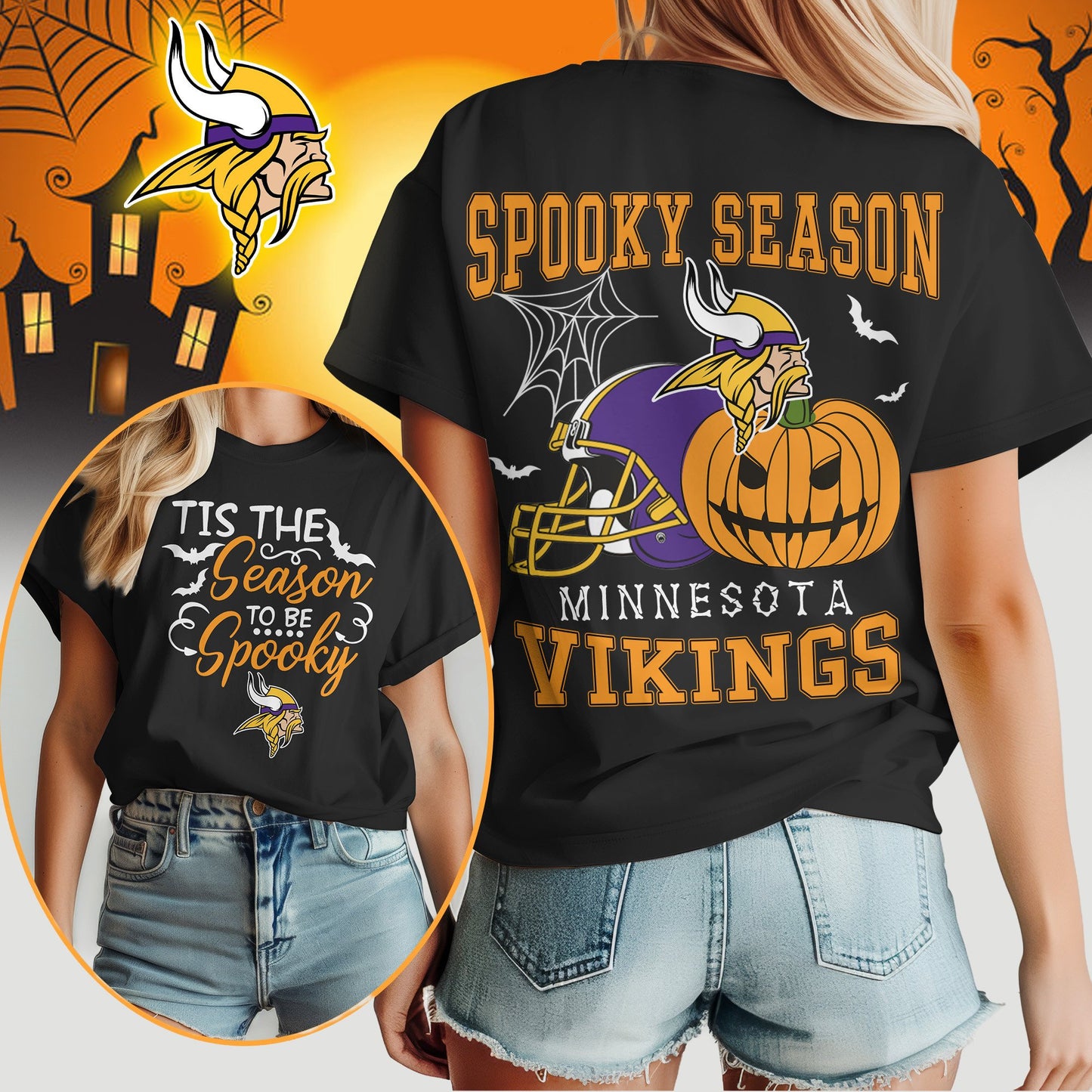 Minnesota Vikings x Halloween Custom 3D T-Shirt NA120