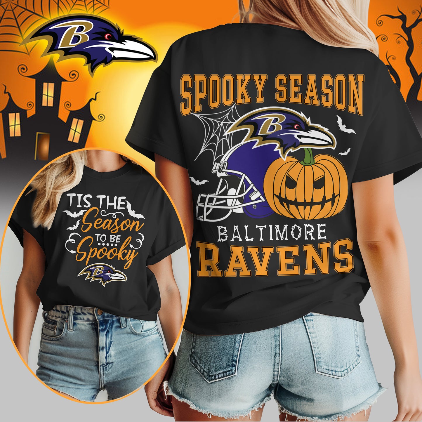 Baltimore Ravens x Halloween Custom 3D T-Shirt NA101