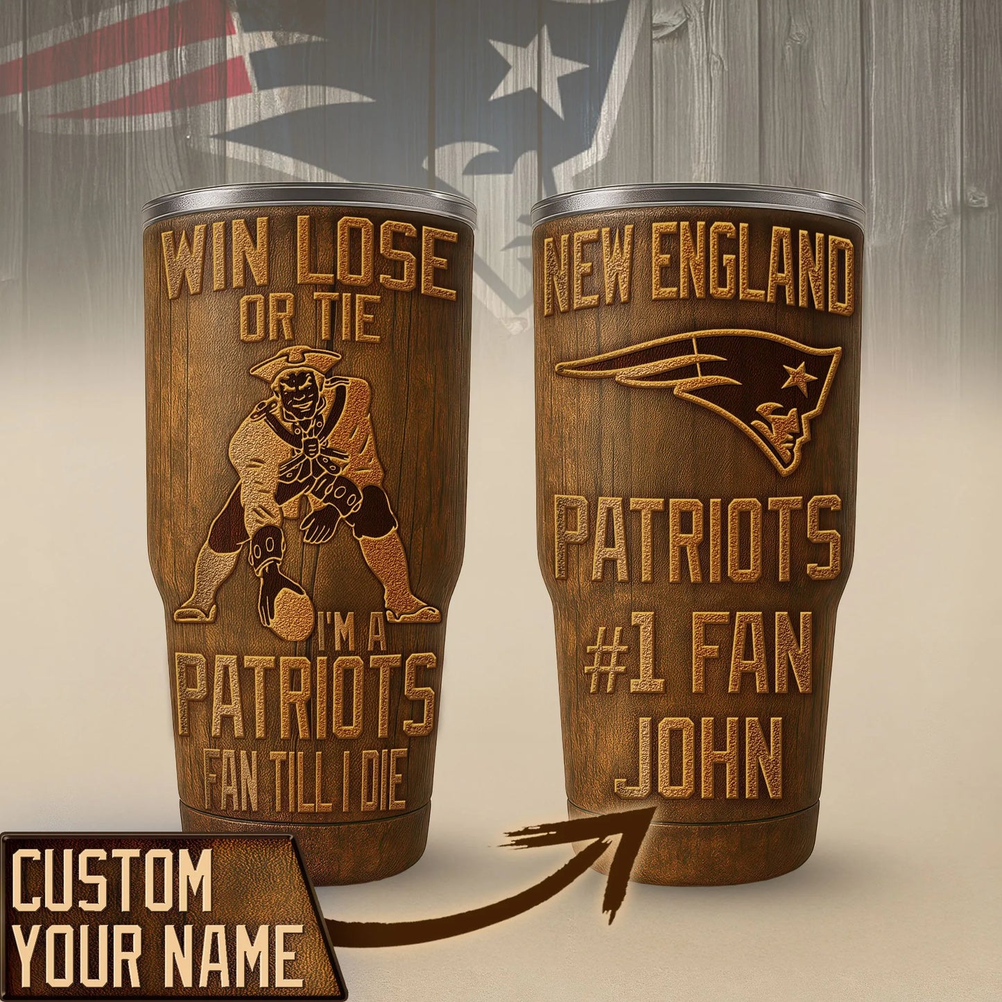 New England Patriots Premium Tumbler 30oz TD Gifts For Fans AZBTTB30OZ000023