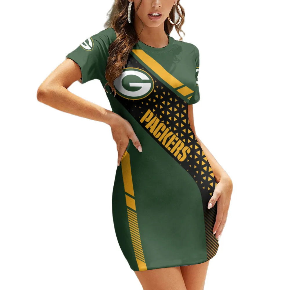 Green Bay Packers Casual Short Sleeve Bodycon Mini Dress BG121