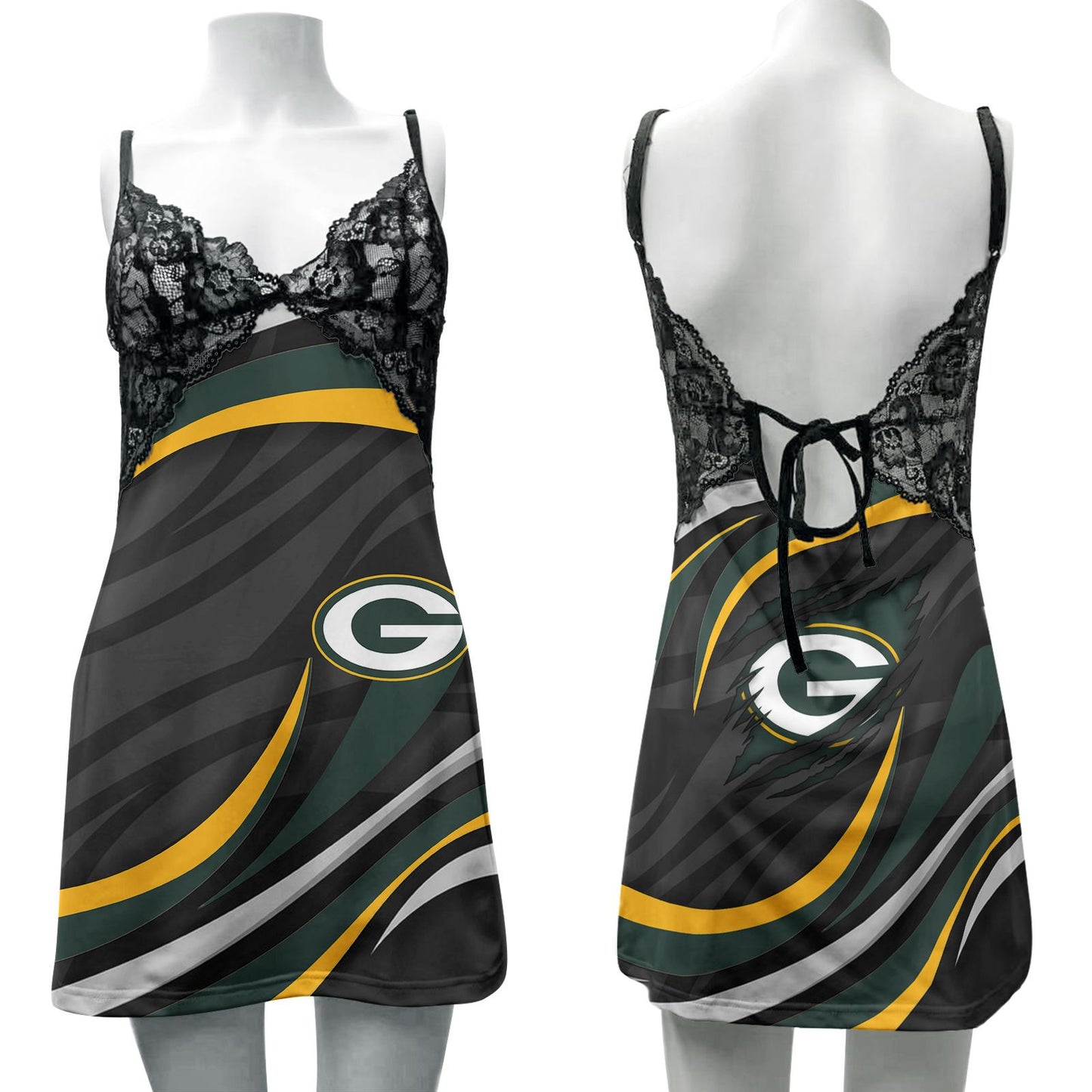 Green Bay Packers Lace Back Strap Slip Dress 25