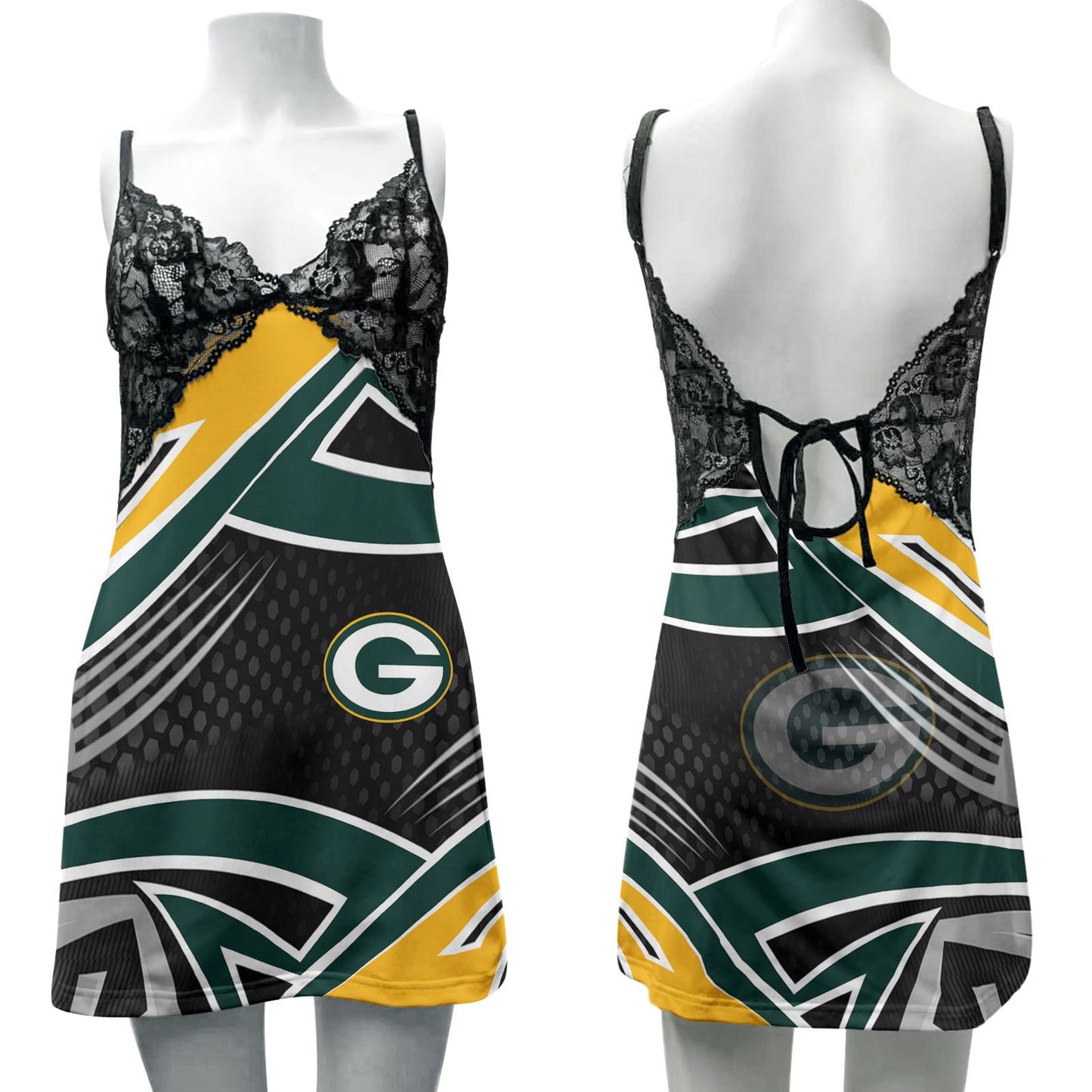 Green Bay Packers Lace Back Strap Slip Dress 301