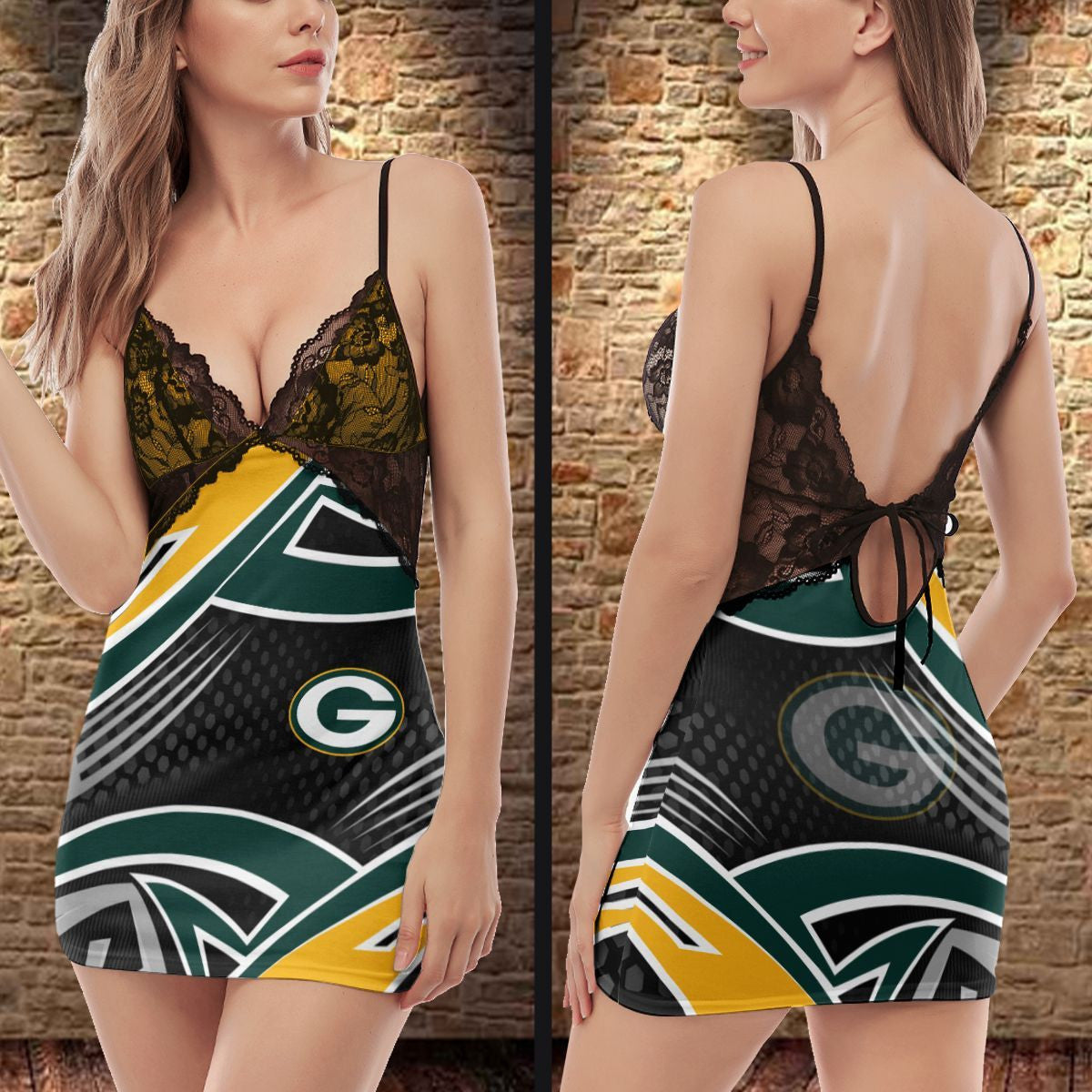 Green Bay Packers Lace Back Strap Slip Dress 301