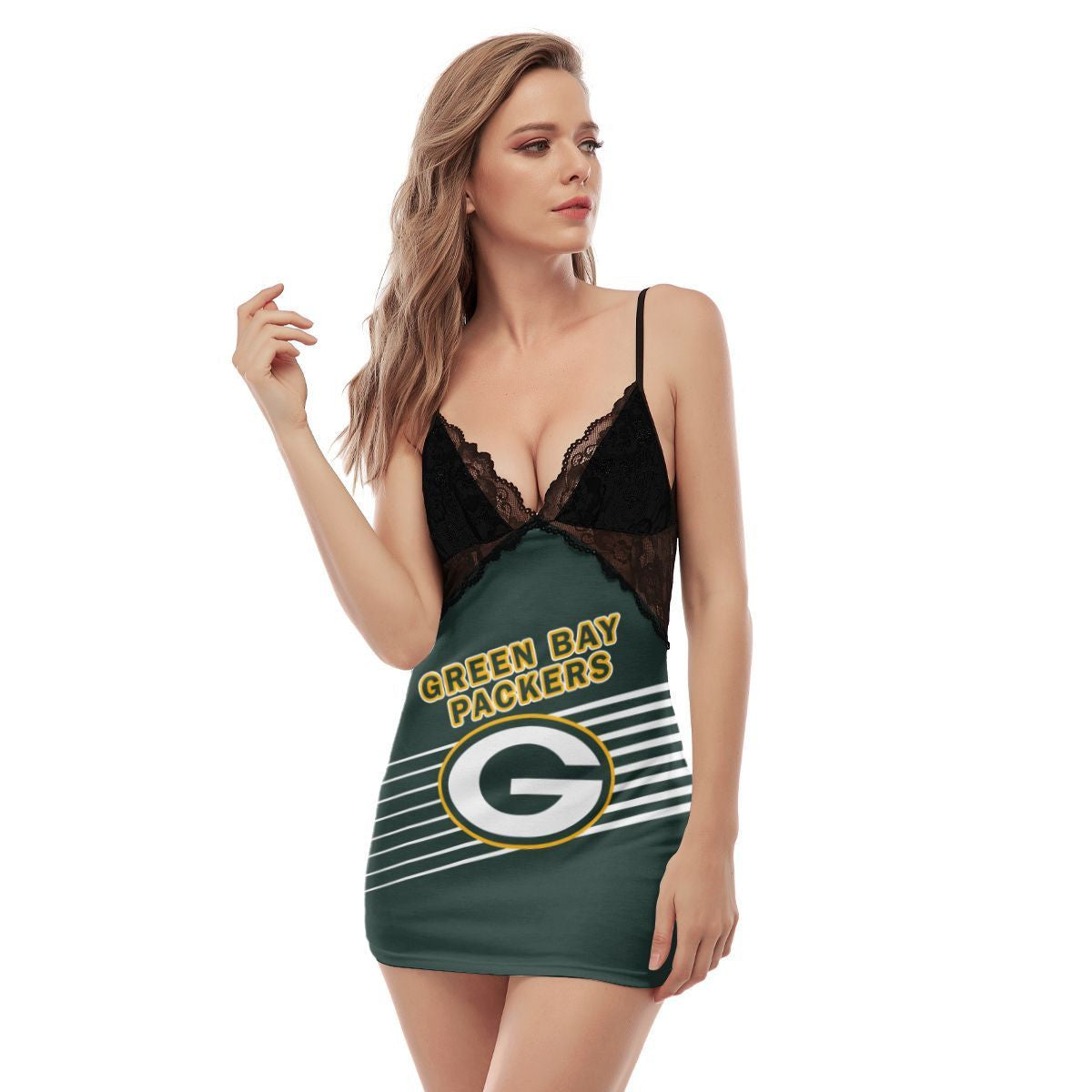 Green Bay Packers Lace Back Strap Slip Dress 350