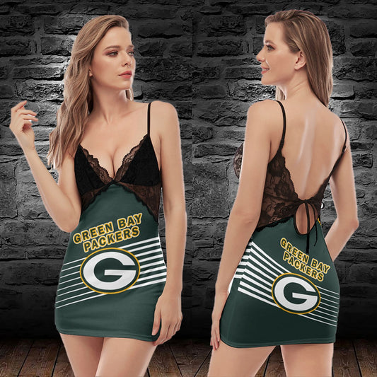 Green Bay Packers Lace Back Strap Slip Dress 350