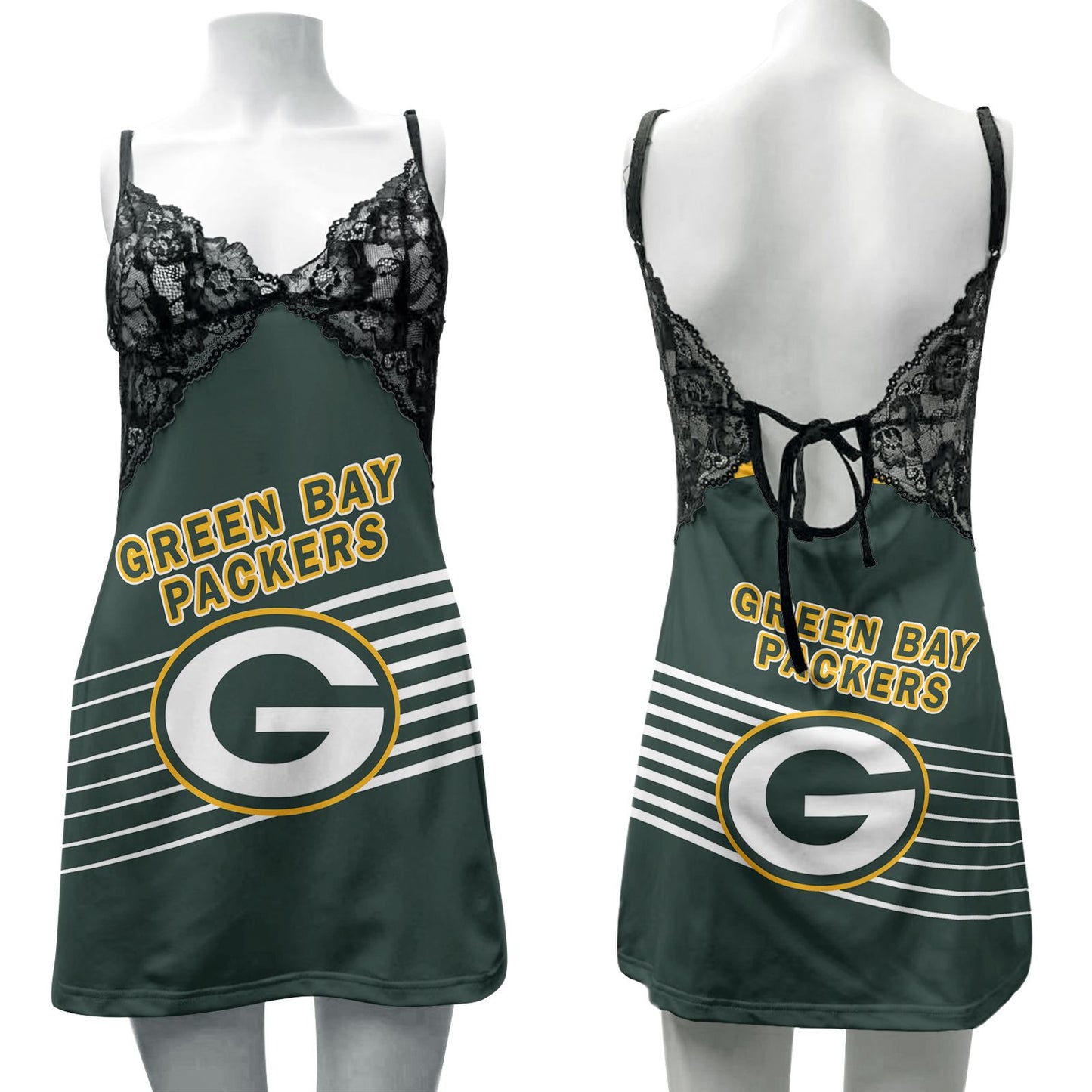 Green Bay Packers Lace Back Strap Slip Dress 350