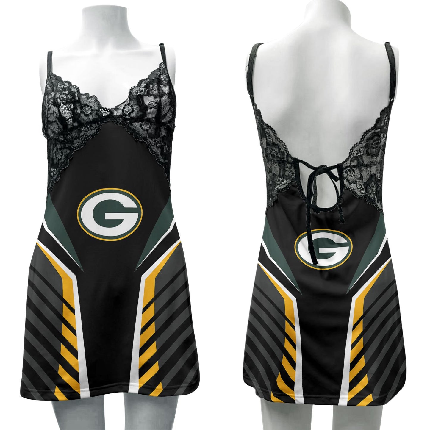Green Bay Packers Lace Back Strap Slip Dress 363