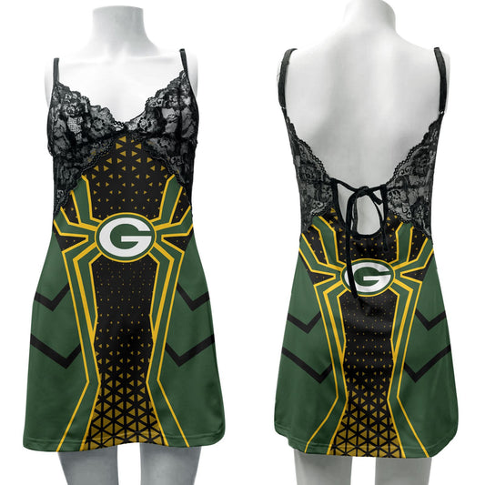 Green Bay Packers Lace Back Strap Slip Dress 419