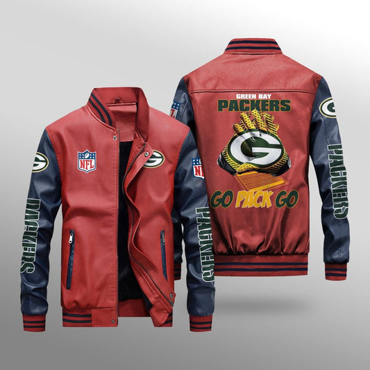 Green Bay Packers Leather Bomber Jacket BG64