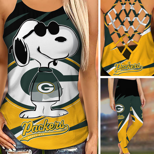 Green Bay Packers Leggings And Criss Cross Tank Top BG83