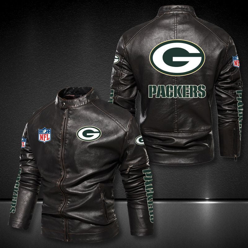 Green Bay Packers Stand-up Collar Leather Jacket BG20