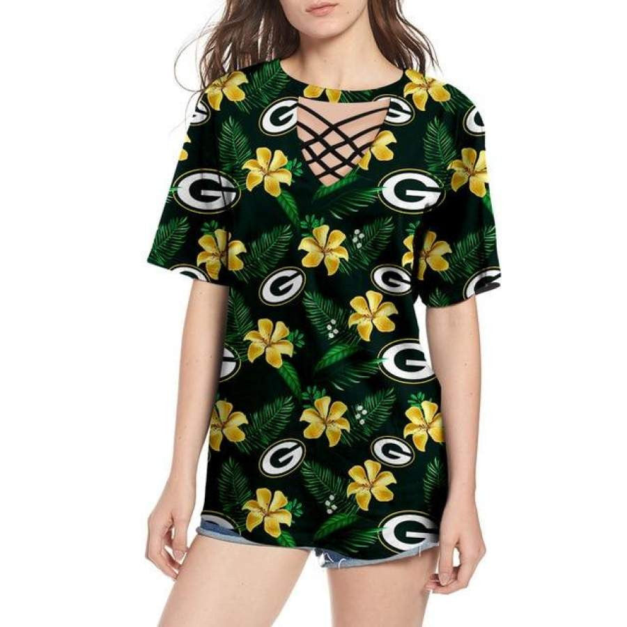 Green Bay Packers Women Summer String Short Sleeve Shirt BG27