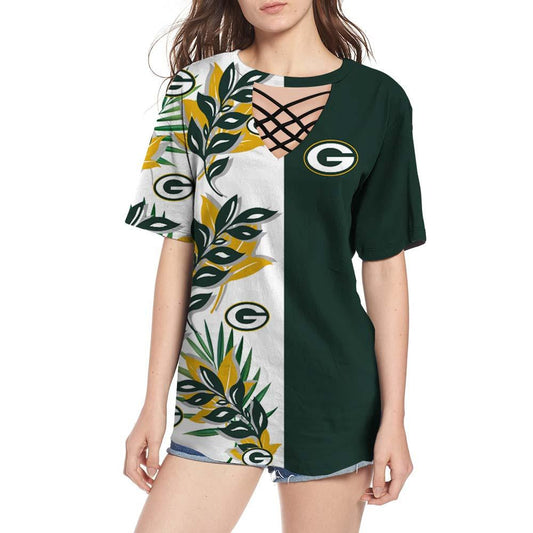 Green Bay Packers Women Summer String Short Sleeve Shirt BG58