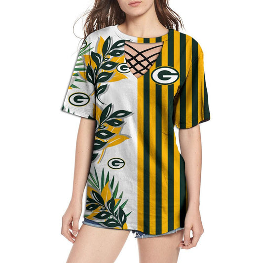 Green Bay Packers Women Summer String Short Sleeve Shirt BG59