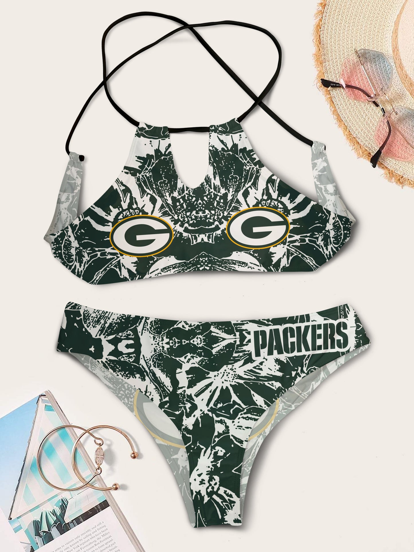 Green Bay Packers Women’s Cami Keyhole One-piece Swimsuit BG63