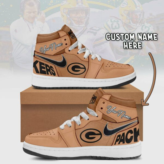 Green Bay Packers Limited Edition Brown High Air Jordan 1 Shoes with Custom Name AZBTAJ1SEW000054