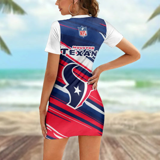Houston Texans Casual Short Sleeve Bodycon Mini Dress BG80
