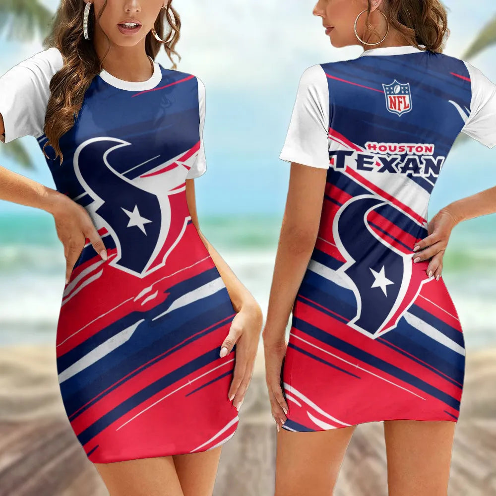 Houston Texans Casual Short Sleeve Bodycon Mini Dress BG80