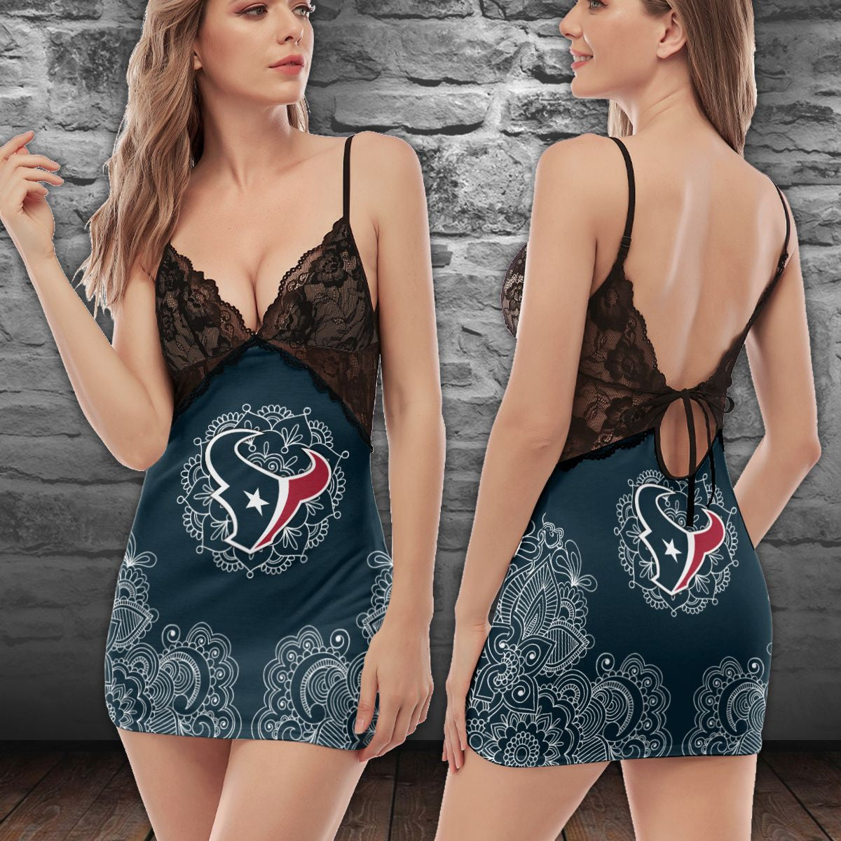Houston Texans Lace Back Strap Slip Dress 222