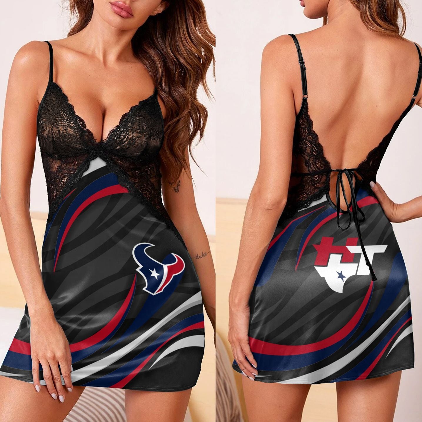 Houston Texans Lace Back Strap Slip Dress 24-1