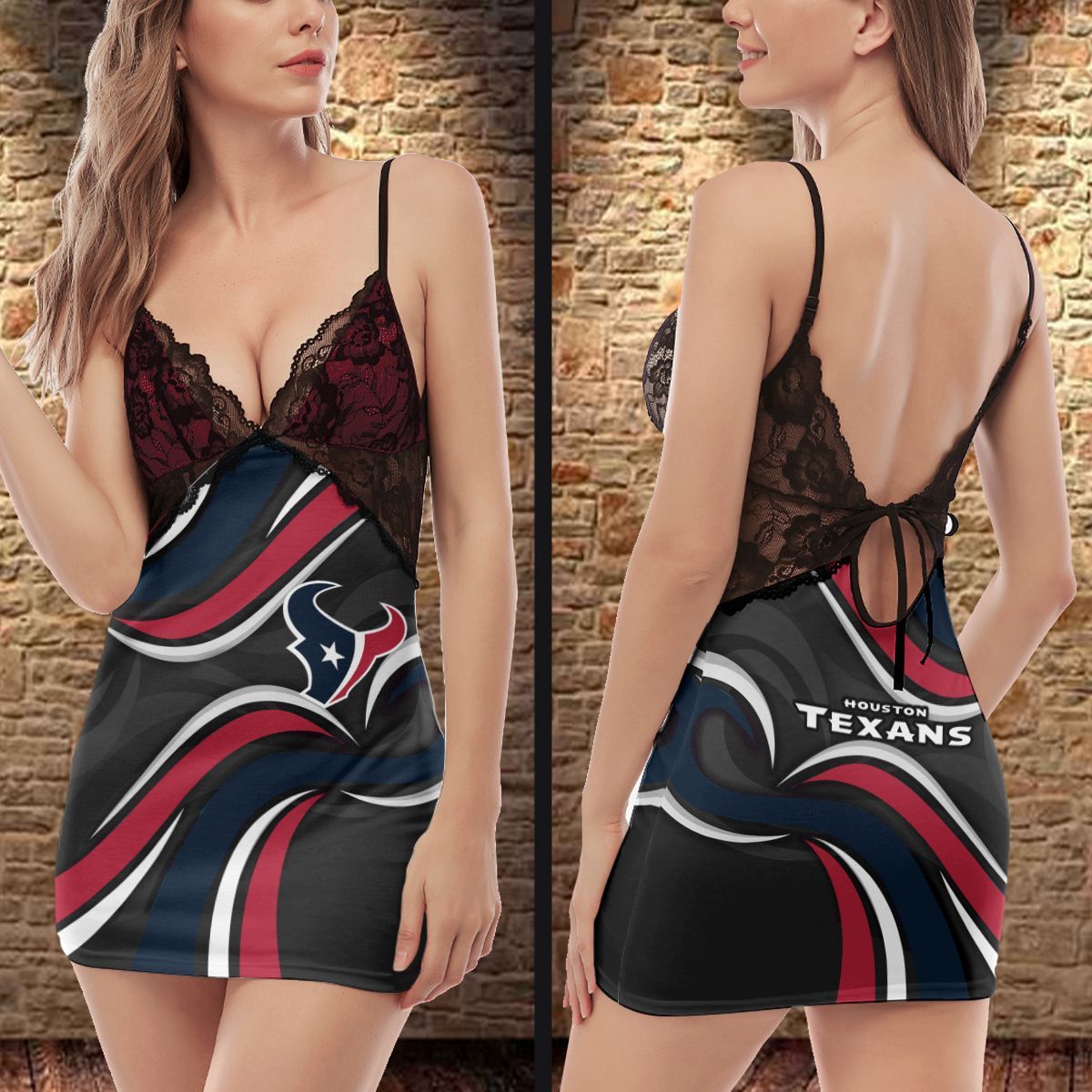Houston Texans Lace Back Strap Slip Dress 281