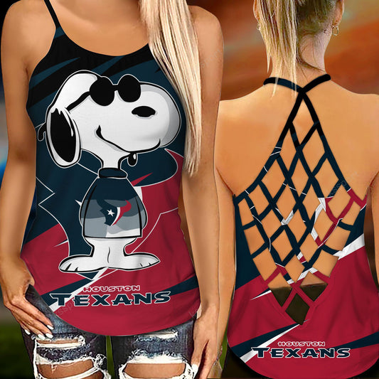 Houston Texans Leggings And Criss Cross Tank Top BG84