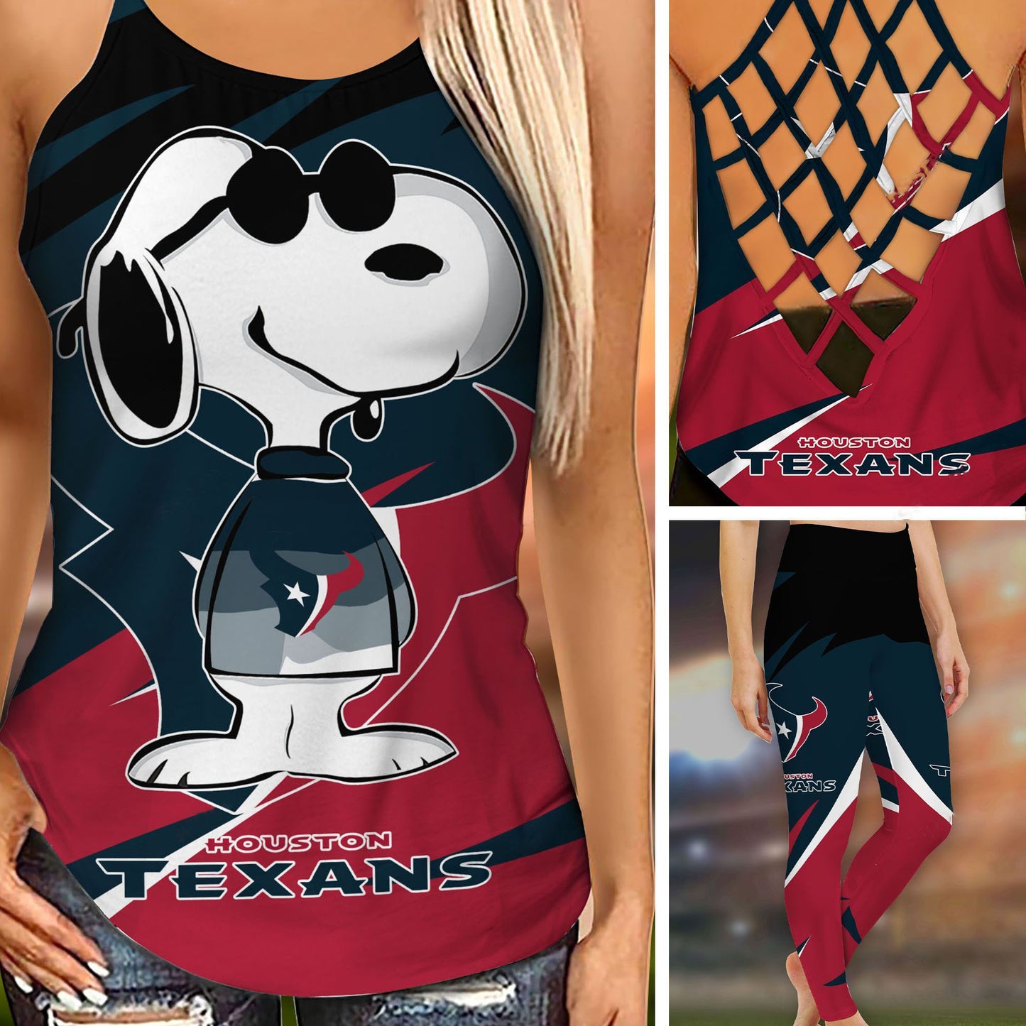 Houston Texans Leggings And Criss Cross Tank Top BG84