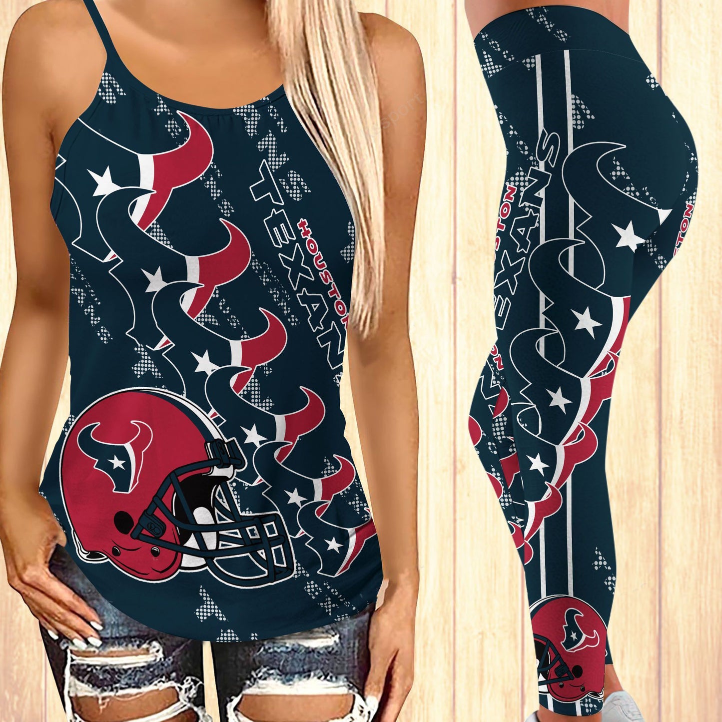 Houston Texans Leggings And Cross Tank Top BG12