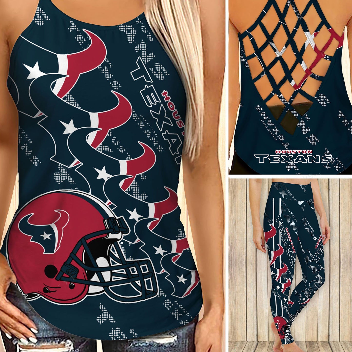 Houston Texans Leggings And Cross Tank Top BG12
