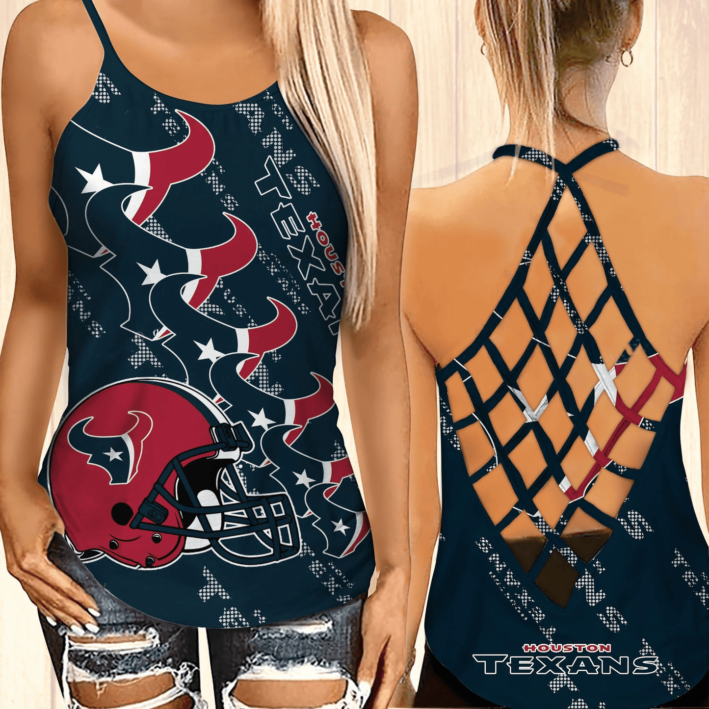 Houston Texans Leggings And Cross Tank Top BG12