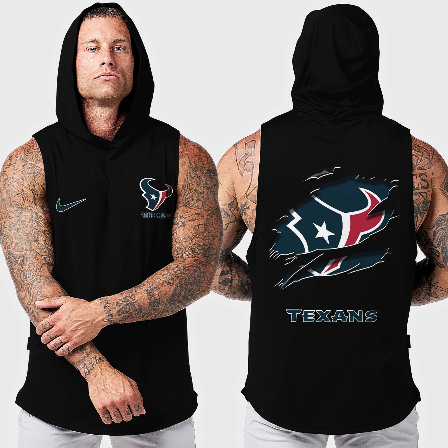 Houston Texans Men Workout Hooded Tank Top AZMGSH013