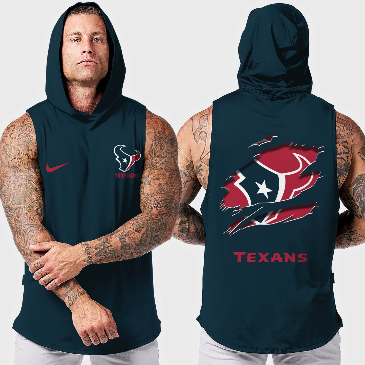 Houston Texans Men Workout Hooded Tank Top AZMGSH013