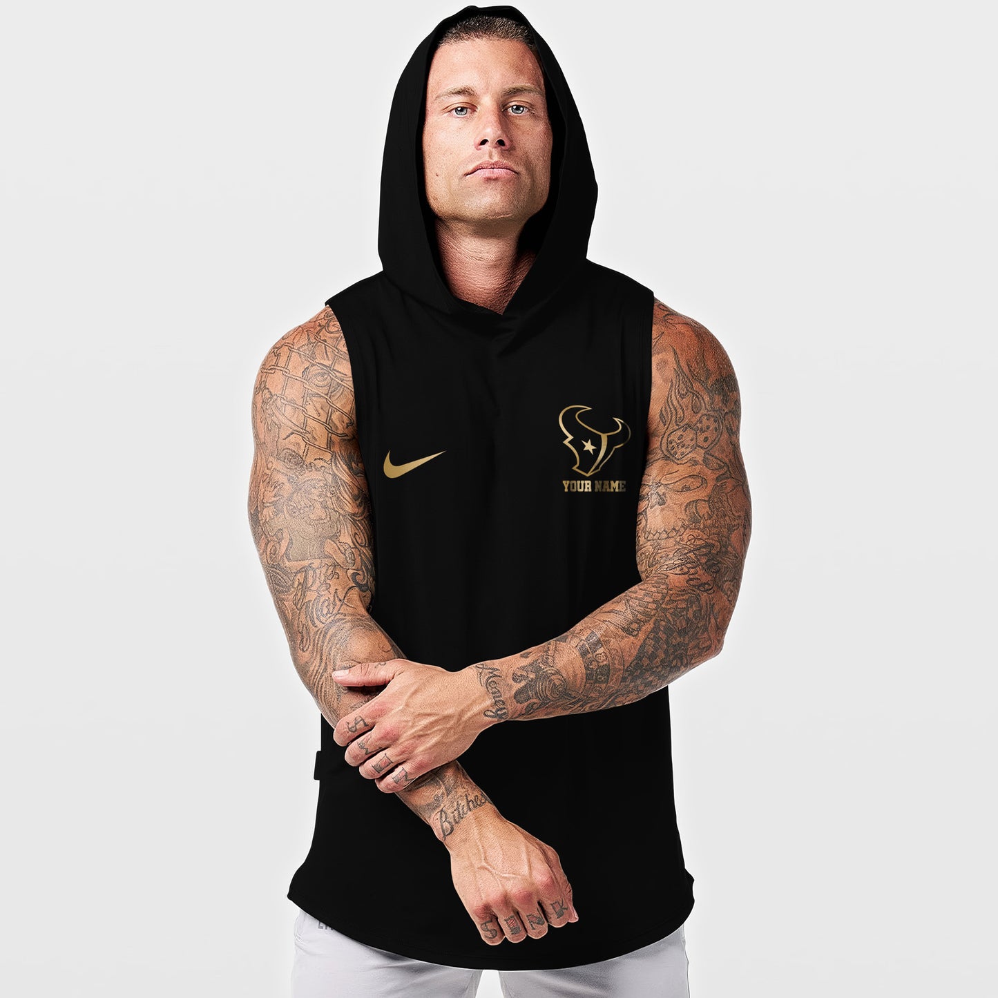 Houston Texans Men Workout Hooded Tank Top AZMGSH045