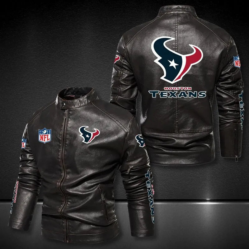 Houston Texans Stand-up Collar Leather Jacket BG19