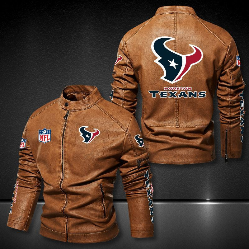 Houston Texans Stand-up Collar Leather Jacket BG19