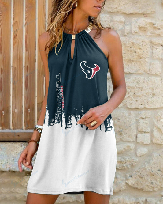 Houston Texans Summer Casual Metal Halter Neck Sleeveless Dress 123