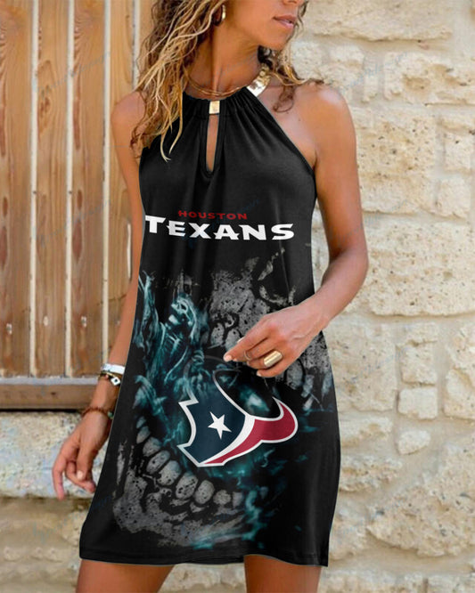 Houston Texans Summer Casual Metal Halter Neck Sleeveless Dress 90