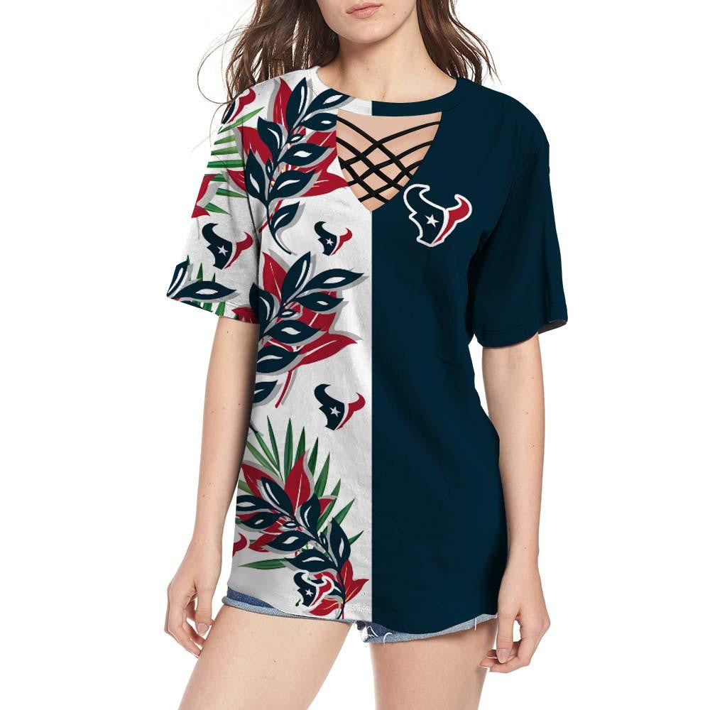 Houston Texans Women Summer String Short Sleeve Shirt BG42