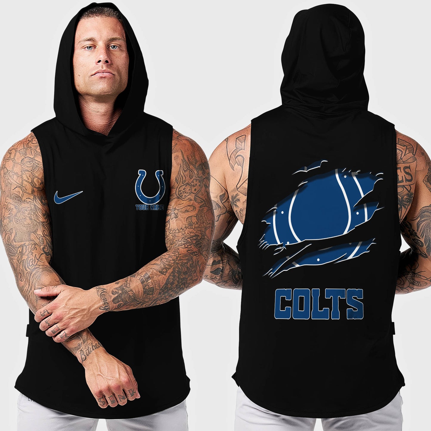 Indianapolis Colts Men Workout Hooded Tank Top AZMGSH014