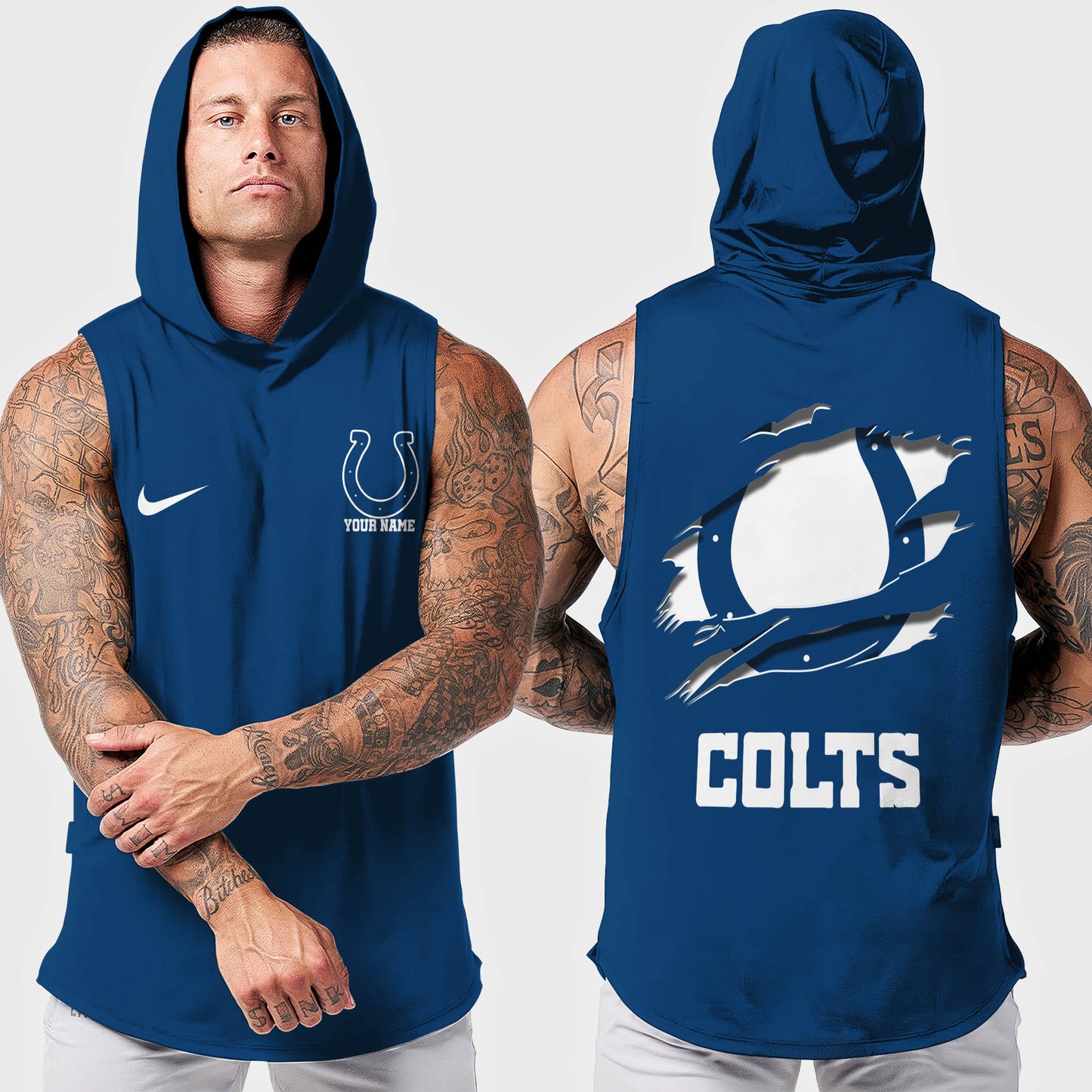 Indianapolis Colts Men Workout Hooded Tank Top AZMGSH014