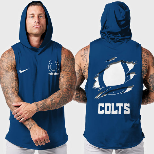 Indianapolis Colts Men Workout Hooded Tank Top AZMGSH014
