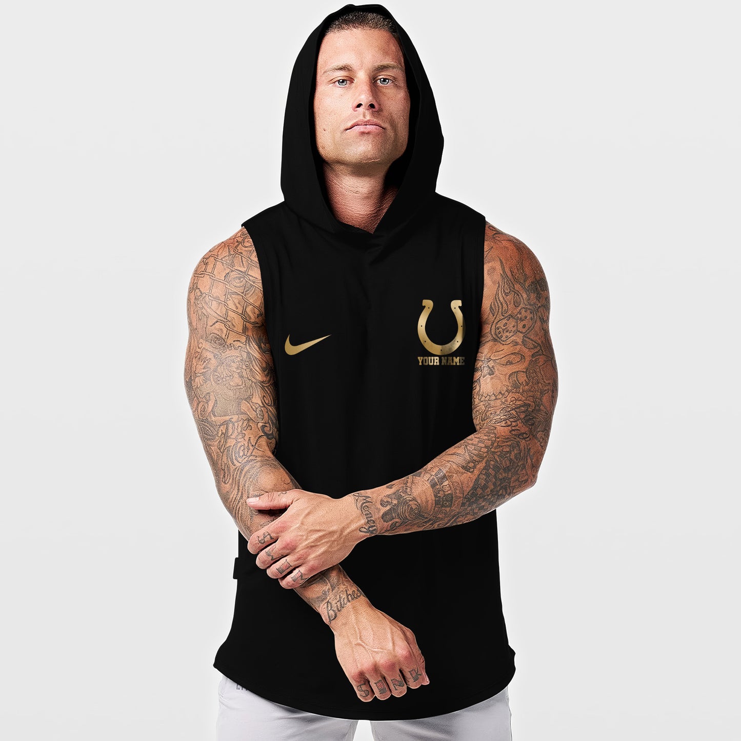 Indianapolis Colts Men Workout Hooded Tank Top AZMGSH046