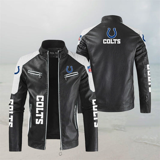 Indianapolis Colts Stand Collar Leather Jacket BG33