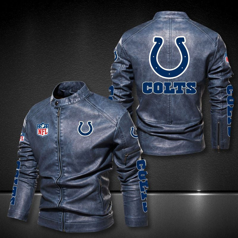 Indianapolis Colts Stand-up Collar Leather Jacket BG18