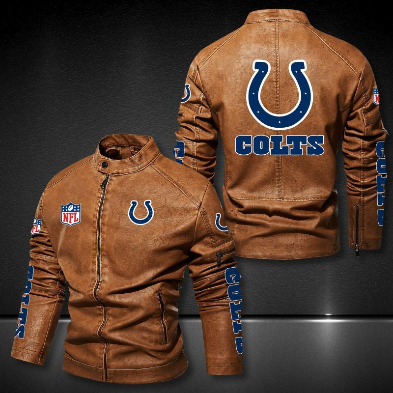 Indianapolis Colts Stand-up Collar Leather Jacket BG18