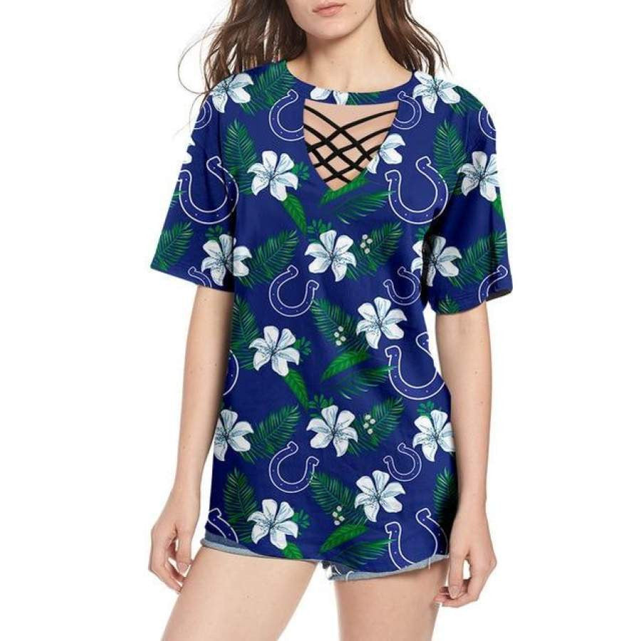 Indianapolis Colts Women Summer String Short Sleeve Shirt BG04