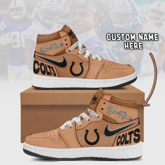 Indianapolis Colts Limited Edition Brown High Air Jordan 1 Shoes with Custom Name AZBTAJ1SEW000055